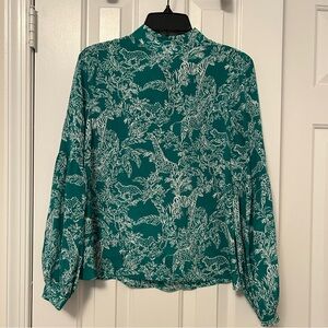 Lilly Pulitzer 100% Silk Witaker Fiddle Leaf Green Safari Party Blouse Size XS